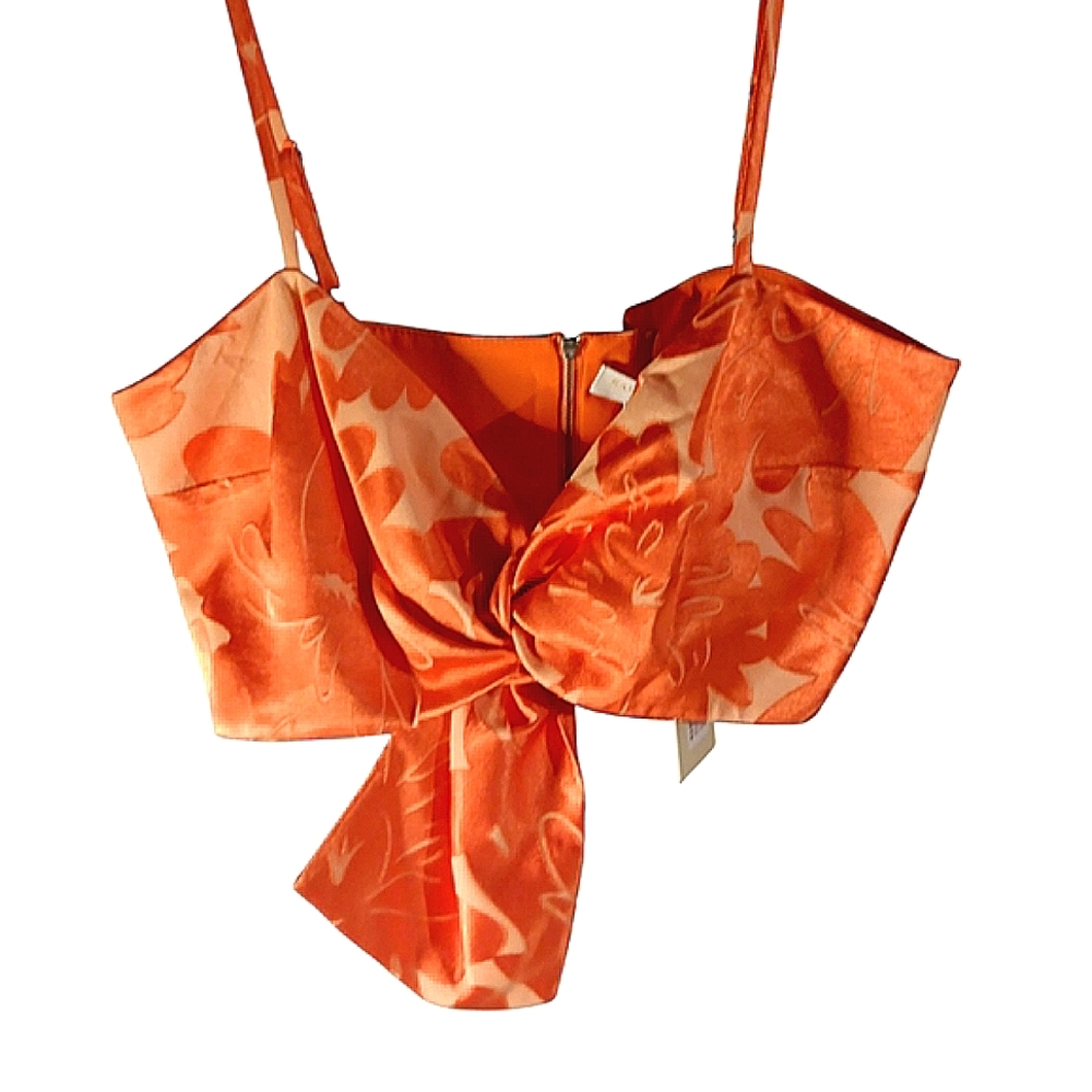 NWT RAMY BROOK Charlotte Floral Twisted Crop Top Orange SZ 10